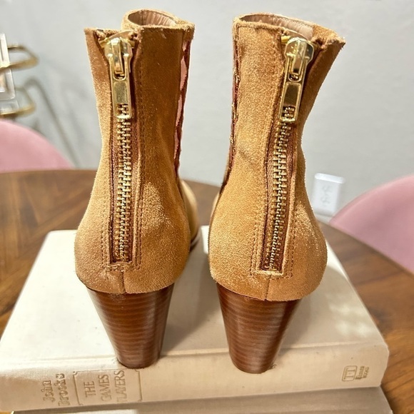 Anthropologie Camel Suede Sheer Side Ankle Boots - Picture 8 of 9